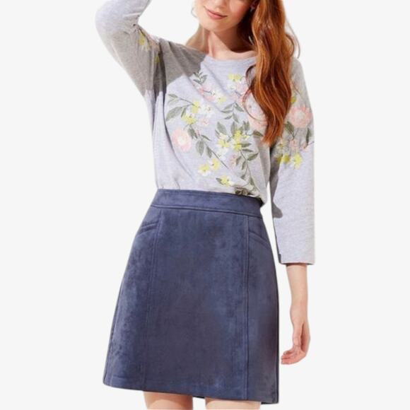 Loft Women’s Skirt Minimalist Capsule Clean Faux Suede A-Line Neutral Gray Sz 4 - Picture 1 of 9